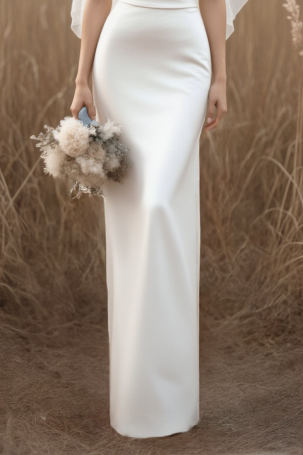Formal ​Wedding Dress White V Neck Satin Maxi Dress