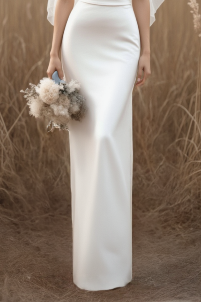 Formal ​Wedding Dress White V Neck Satin Maxi Dress