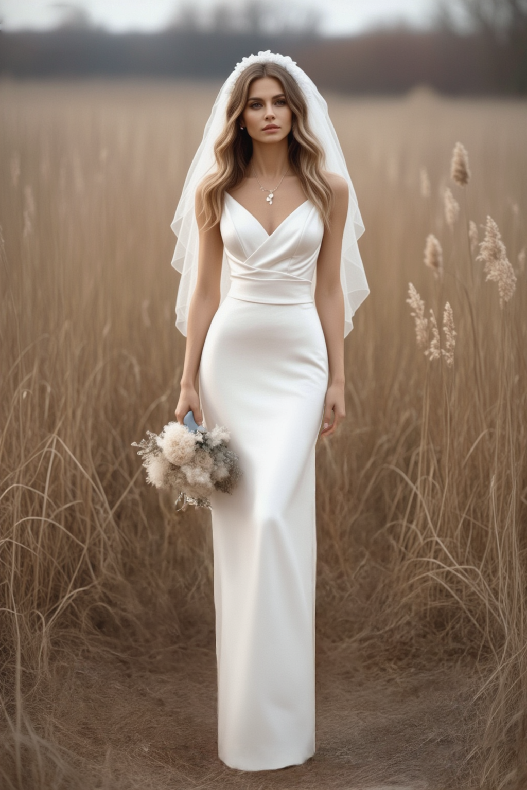 Formal ​Wedding Dress White V Neck Satin Maxi Dress