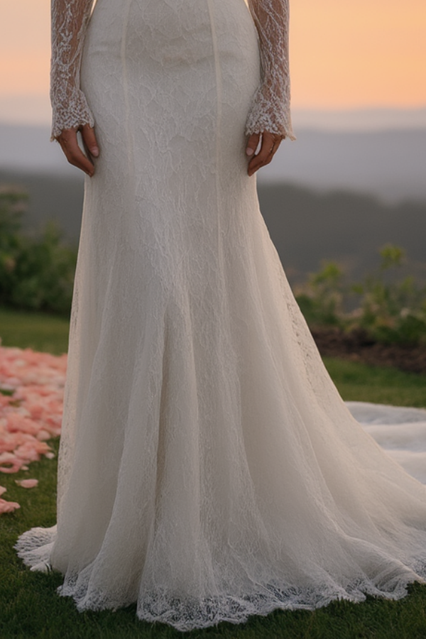 Formal ​Wedding Dress White Off Shoulder Long Sleeve Lace Maxi Dress