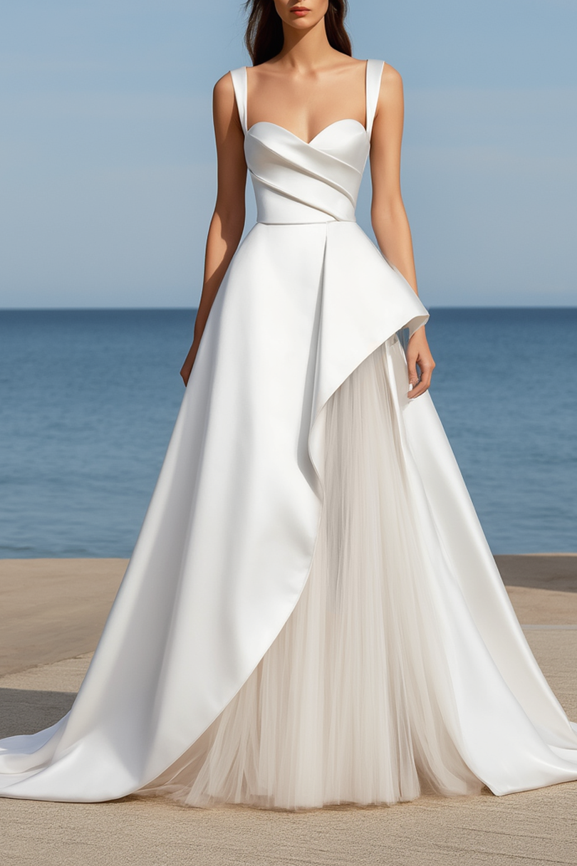 Formal ​Wedding Dress White Spaghetti Strap Satin Maxi Dress