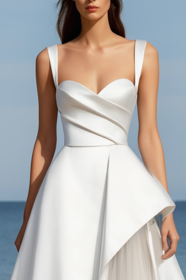 Formal ​Wedding Dress White Spaghetti Strap Satin Maxi Dress