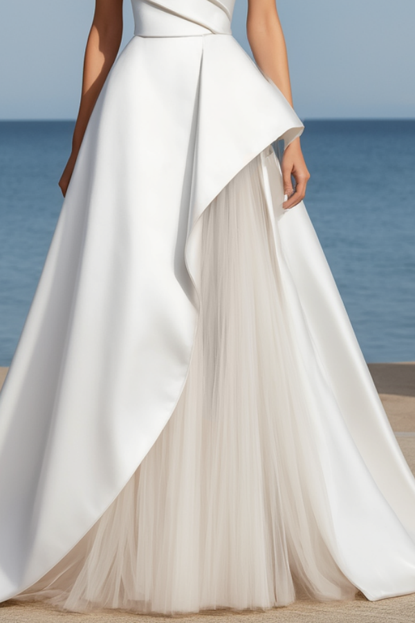 Formal ​Wedding Dress White Spaghetti Strap Satin Maxi Dress