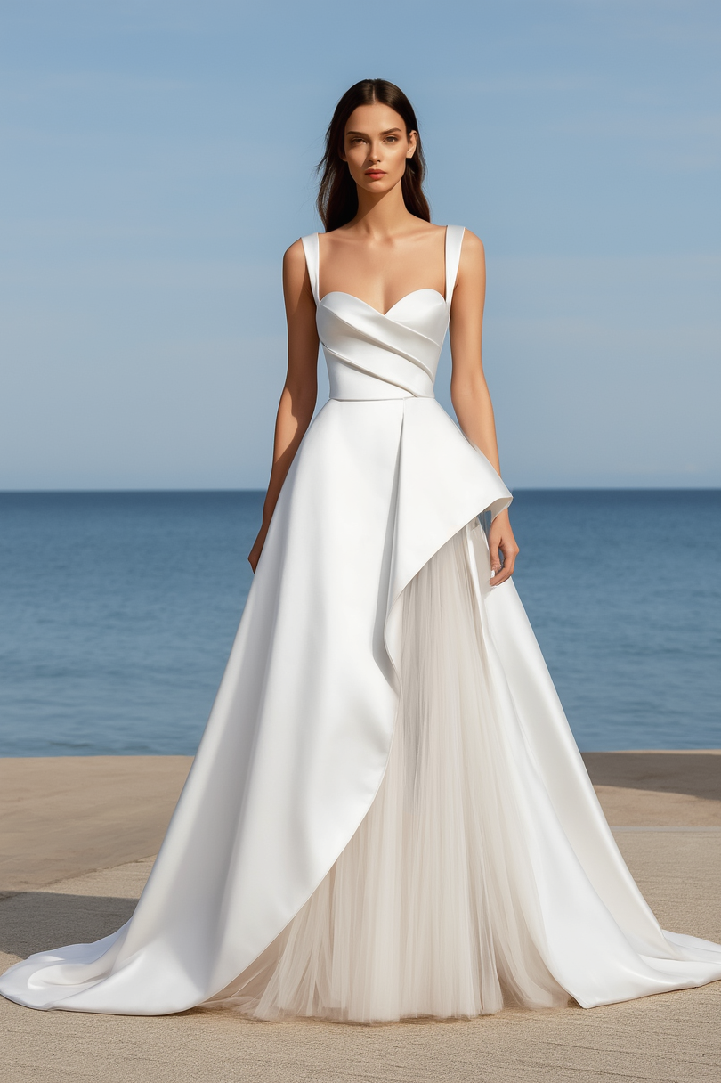 Formal ​Wedding Dress White Spaghetti Strap Satin Maxi Dress