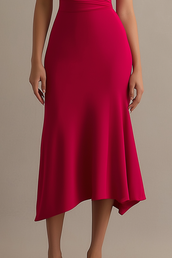 Cocktail Party Dress Rose One Shoulder Midi Dress