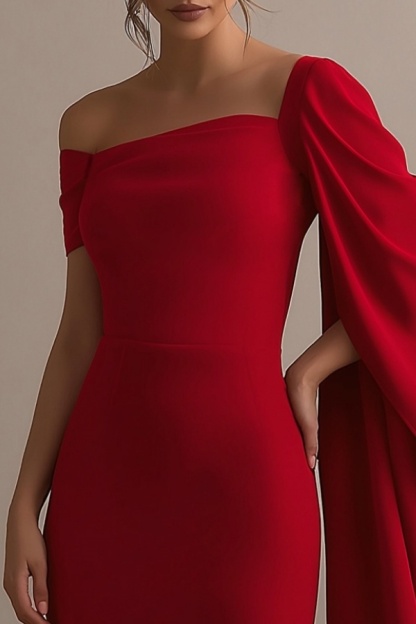 Cocktail Party Dress Rose Off Shoulder Midi Dress