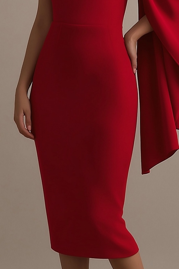 Cocktail Party Dress Rose Off Shoulder Midi Dress