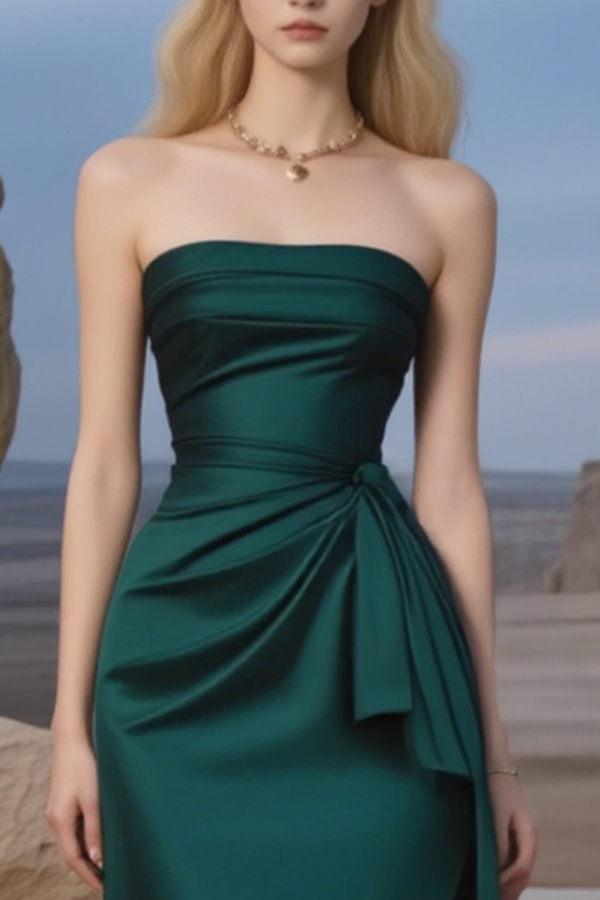 Formal Evening Dress Green Strapless Maxi Satin Dress