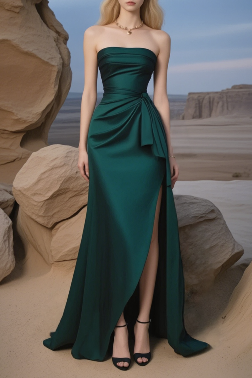Formal Evening Dress Green Strapless Maxi Satin Dress