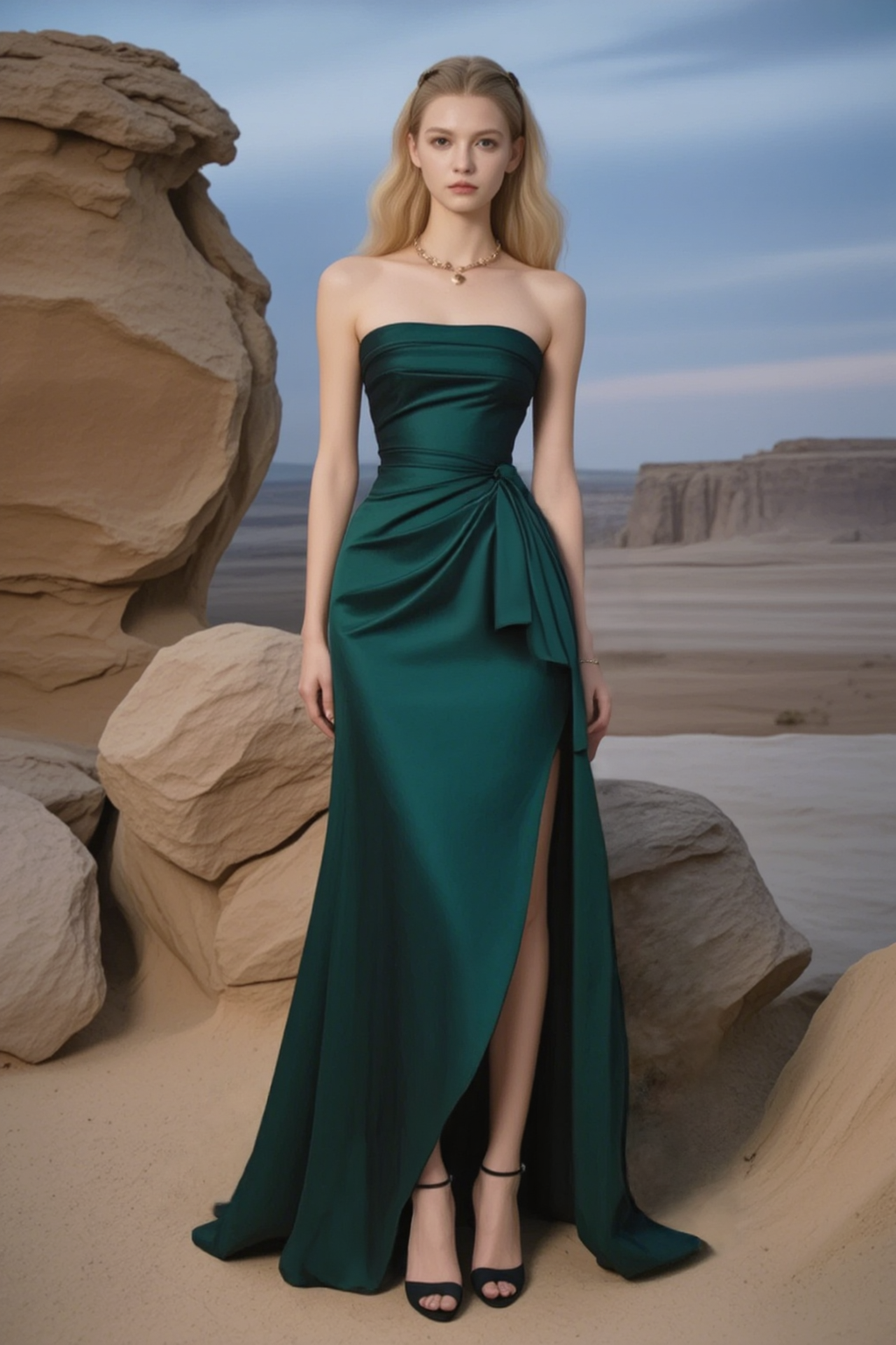 Formal Evening Dress Green Strapless Maxi Satin Dress