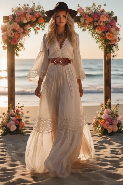 Formal ​Wedding Dress White V Neck Long Sleeve Maxi Lace Dress