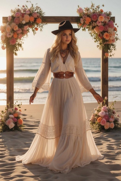 Formal ​Wedding Dress White V Neck Long Sleeve Maxi Lace Dress