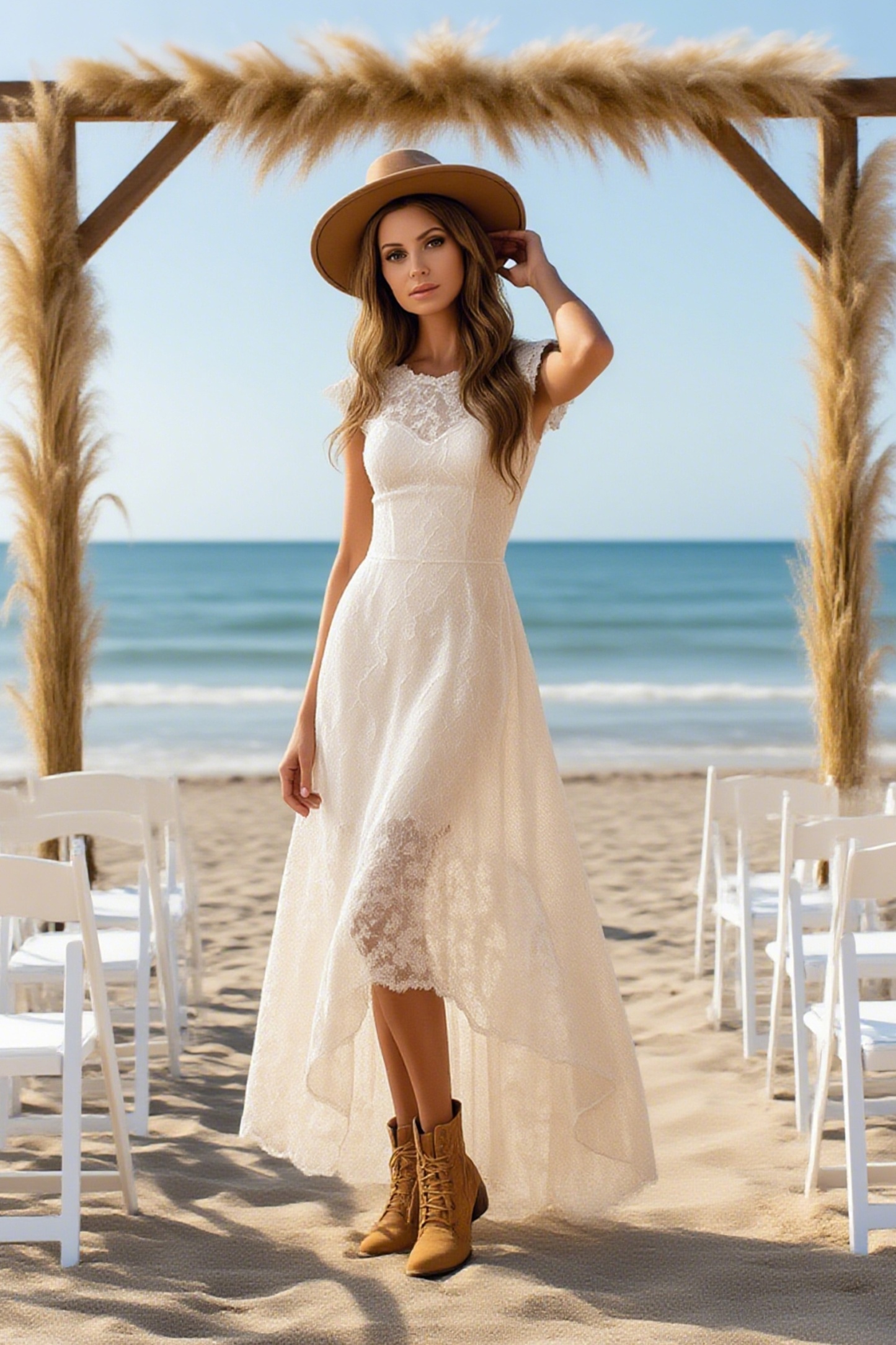 Simple ​Wedding Dress White Crew Neck Maxi Lace Dress