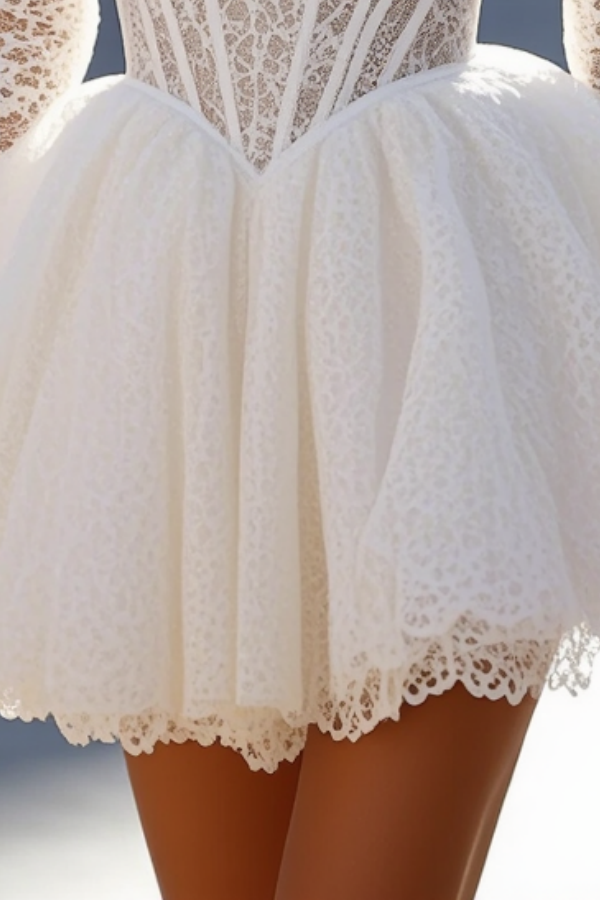 Homecoming Dress​​ White Strapless Long Sleeve Lace Mini Corset Dress