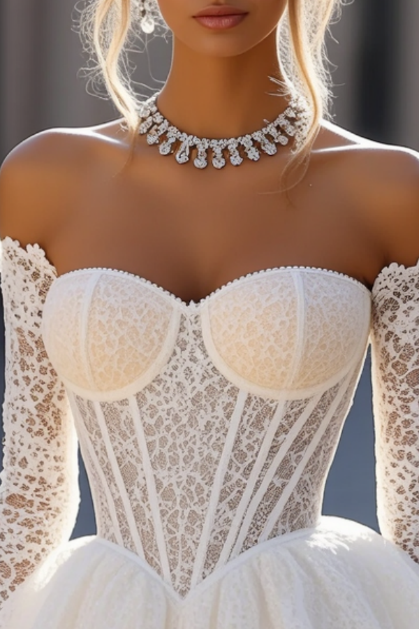 Homecoming Dress​​ White Strapless Long Sleeve Lace Mini Corset Dress