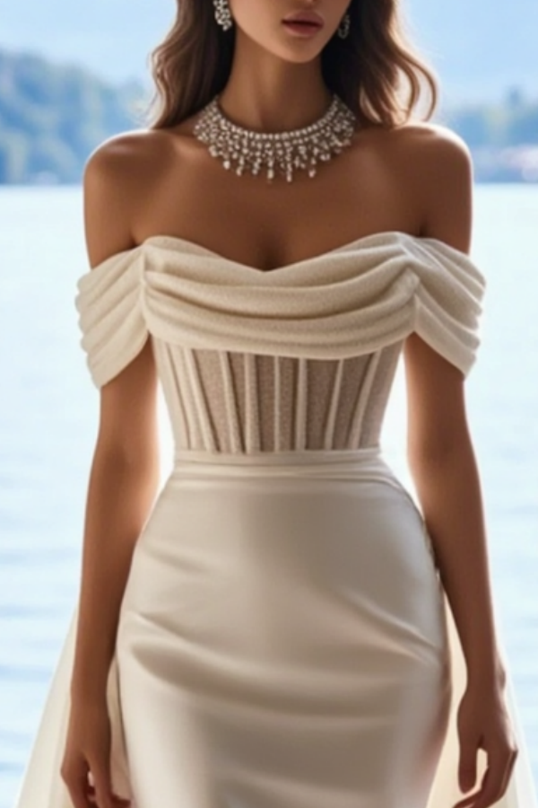Formal ​Wedding Dress White Strapless with Train Maxi Corset Dress