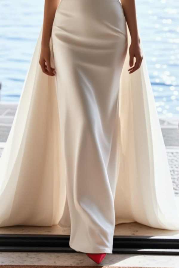 Formal ​Wedding Dress White Strapless with Train Maxi Corset Dress