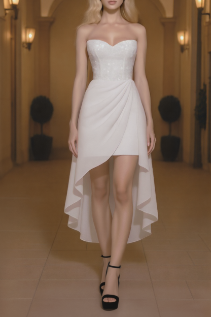 Cocktail Tea Party Dress White Strapless Mini Dress