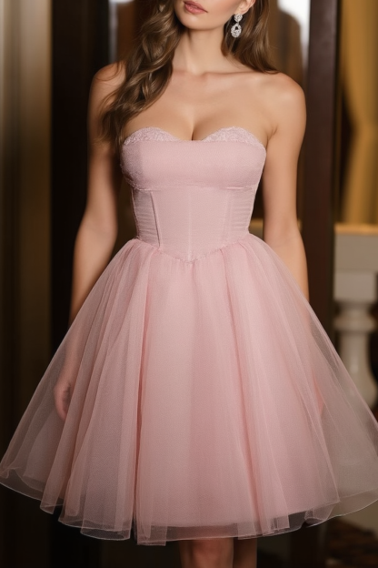 Homecoming Dress​​ Pink Strapless Mini Corset Dress
