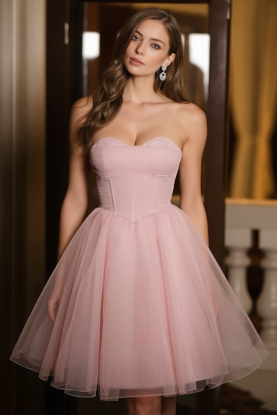 Homecoming Dress​​ Pink Strapless Mini Corset Dress