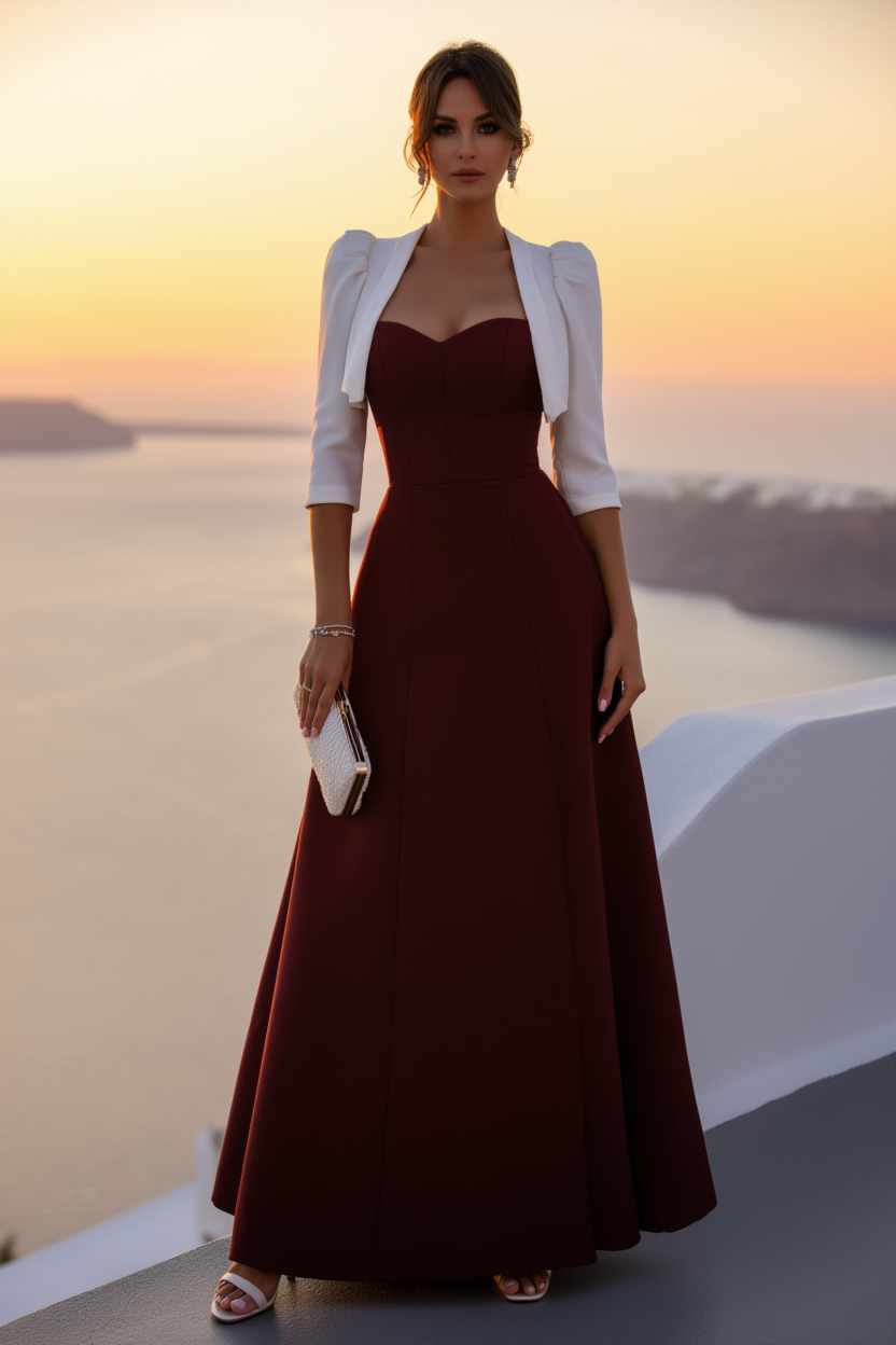 Formal Evening Dress Burgundy Sweetheart Neck Maxi Dress