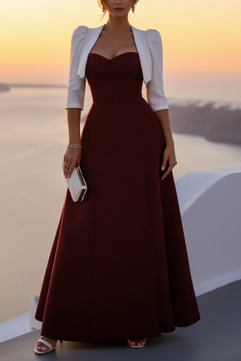Formal Evening Dress Burgundy Sweetheart Neck Maxi Dress