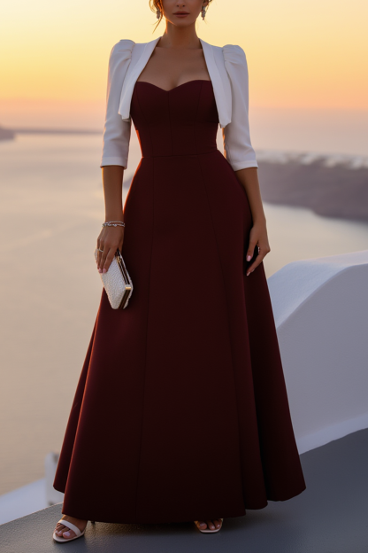 Formal Evening Dress Burgundy Sweetheart Neck Maxi Dress