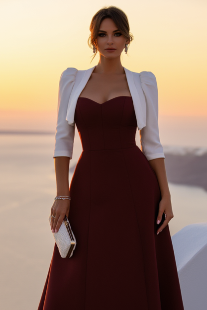 Formal Evening Dress Burgundy Sweetheart Neck Maxi Dress