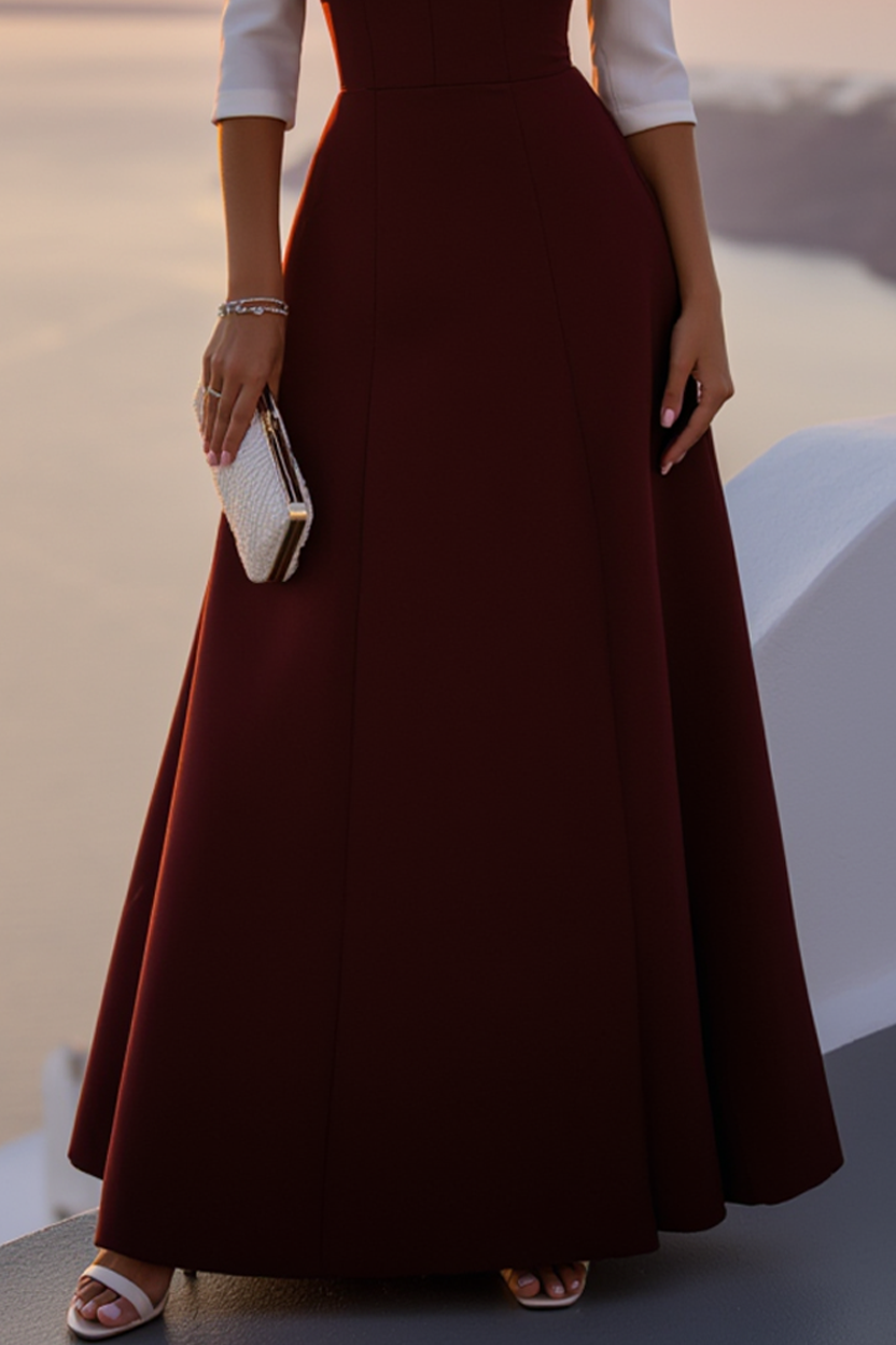 Formal Evening Dress Burgundy Sweetheart Neck Maxi Dress