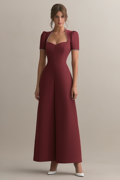 Formal Evening Dress Burgundy Sweetheart Neck Maxi Dress