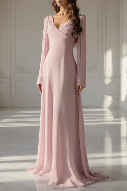 Formal Evening Dress Pink V Neck Maxi Dress