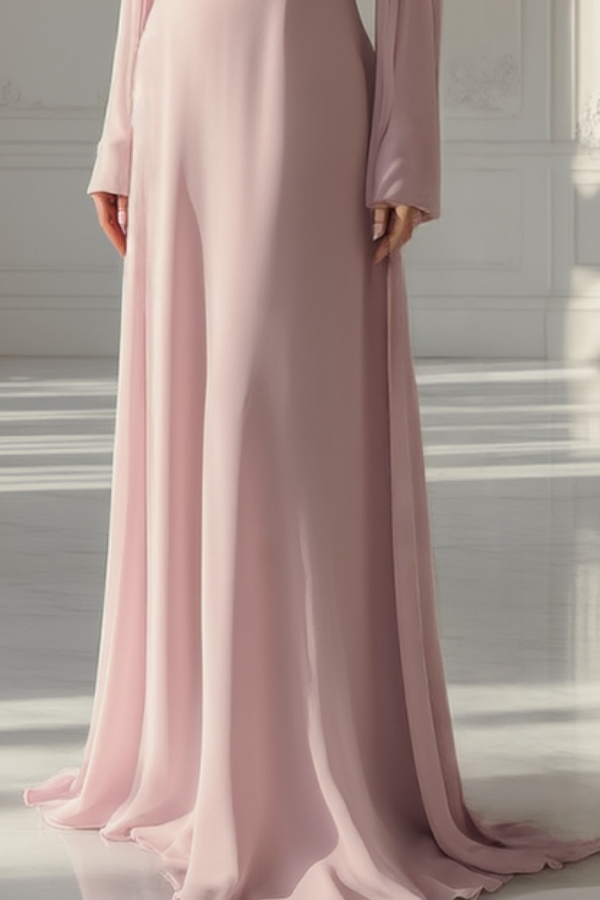 Formal Evening Dress Pink V Neck Maxi Dress