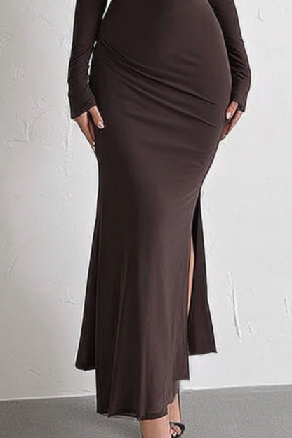 Cocktail Party Dress Coffee Off Shoulder Long Sleeve Maxi Sheath Dress