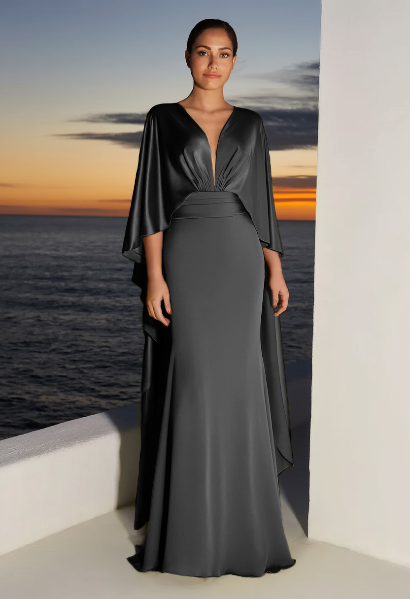 Formal Evening Dress Green V Neck Maxi Dress