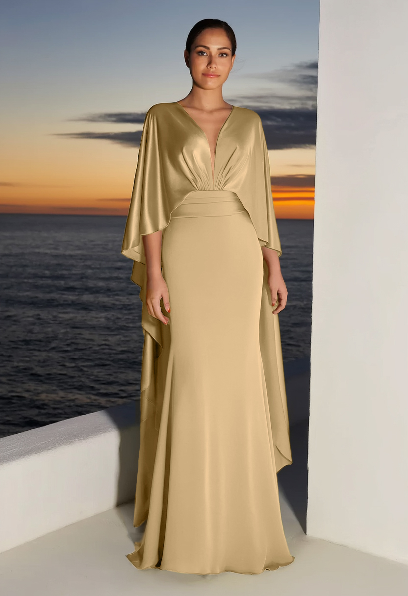 Formal Evening Dress Green V Neck Maxi Dress