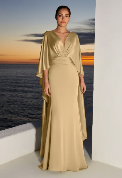 Formal Evening Dress Green V Neck Maxi Dress
