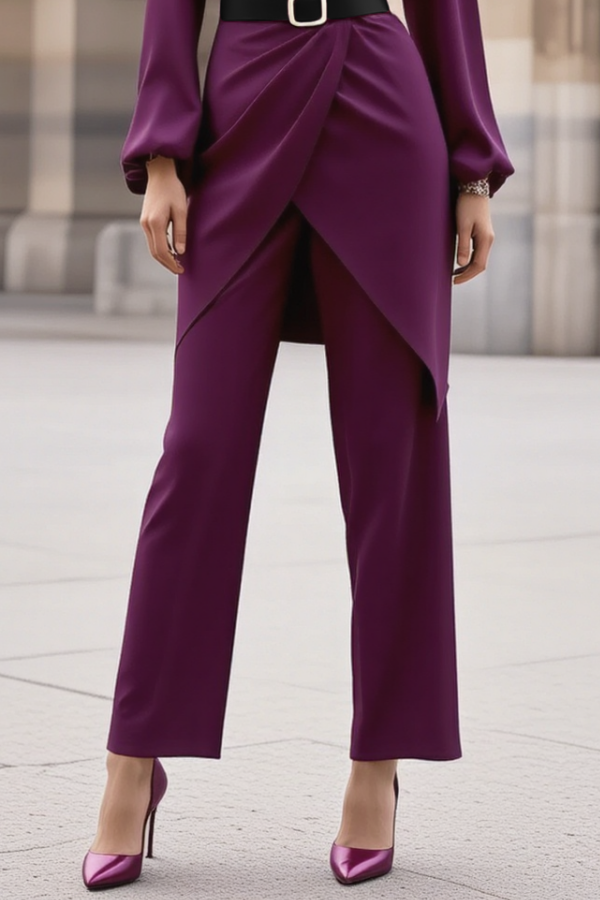 Work Outfit Sets Purple V Neck Long Sleeve Pants Set