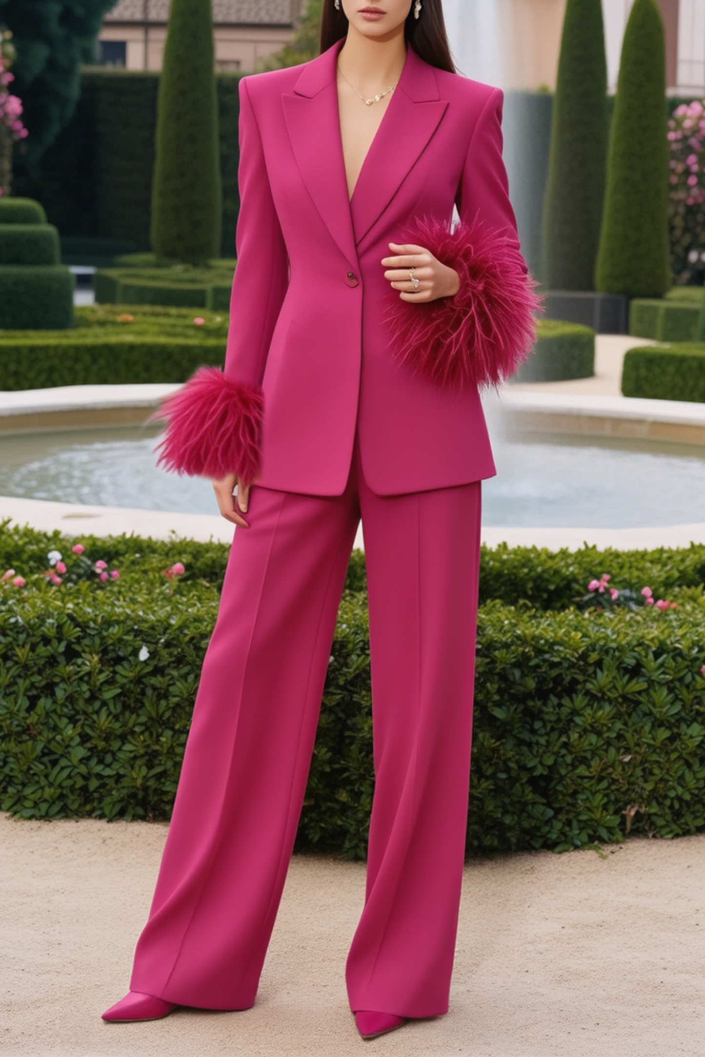 Work Suit Sets Rose Lapel Long Sleeve Blazer Set