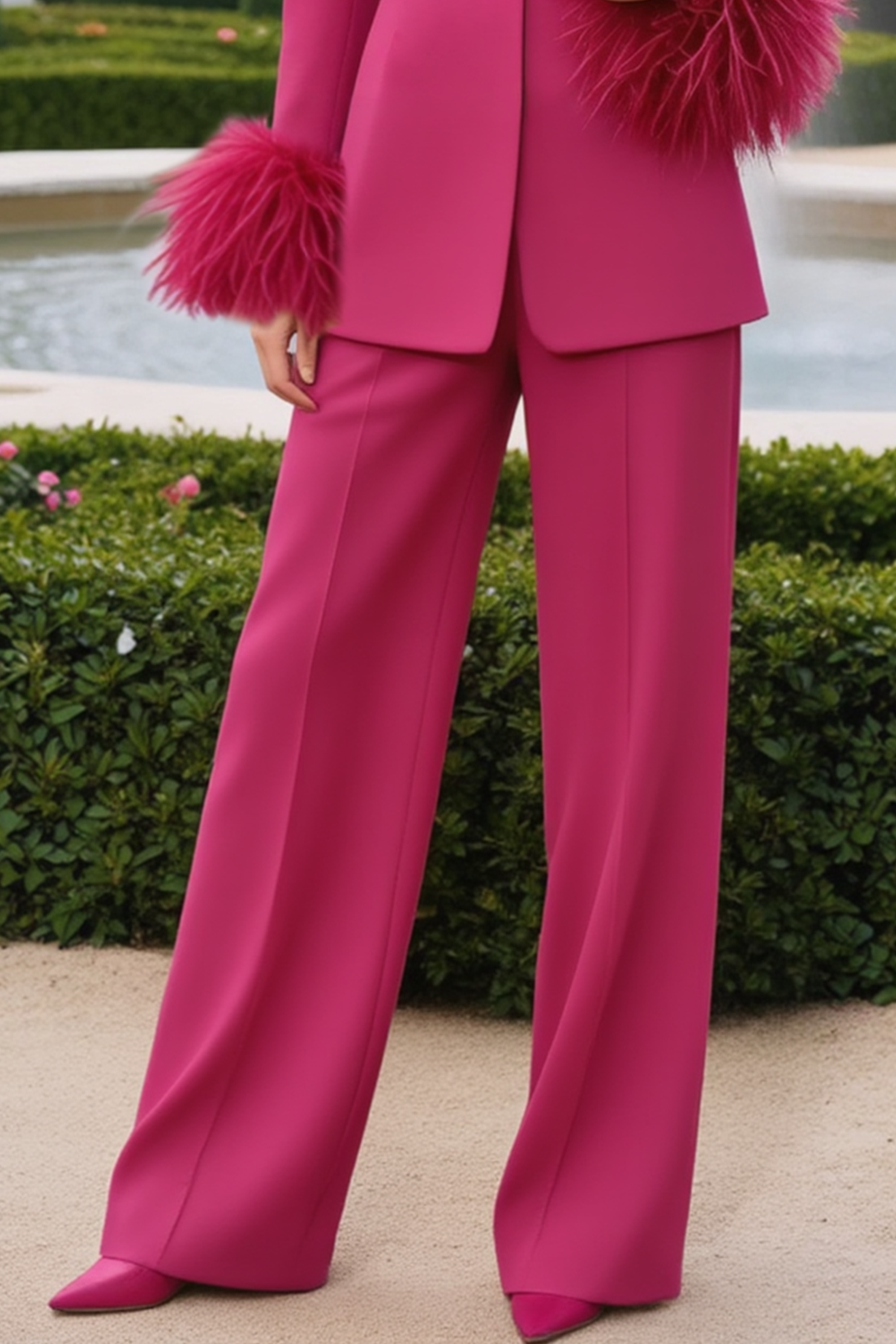 Work Suit Sets Rose Lapel Long Sleeve Blazer Set