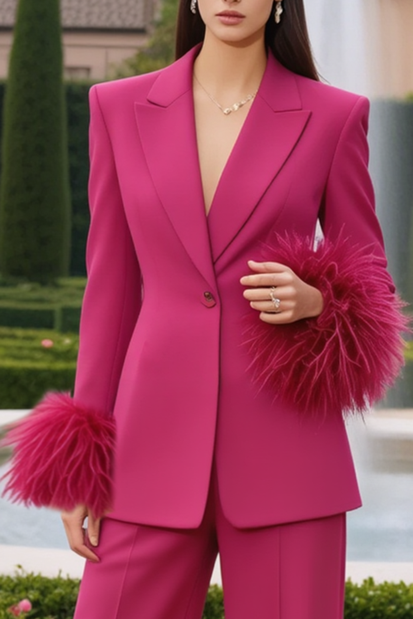 Work Suit Sets Rose Lapel Long Sleeve Blazer Set