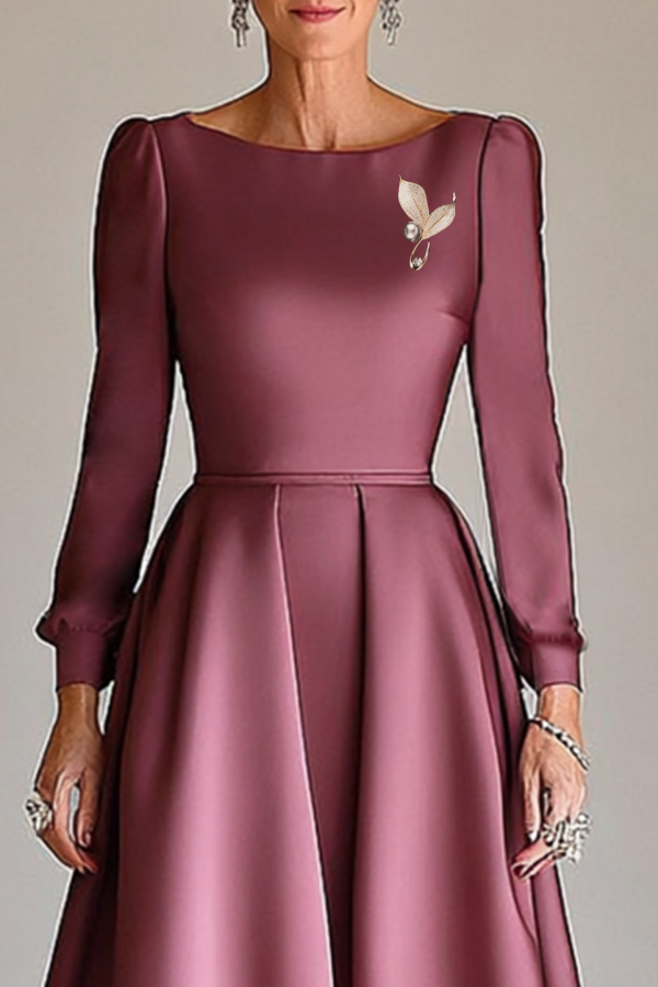 Formal ​Wedding Dress Purple Satin Midi Dress Mother of the Bride