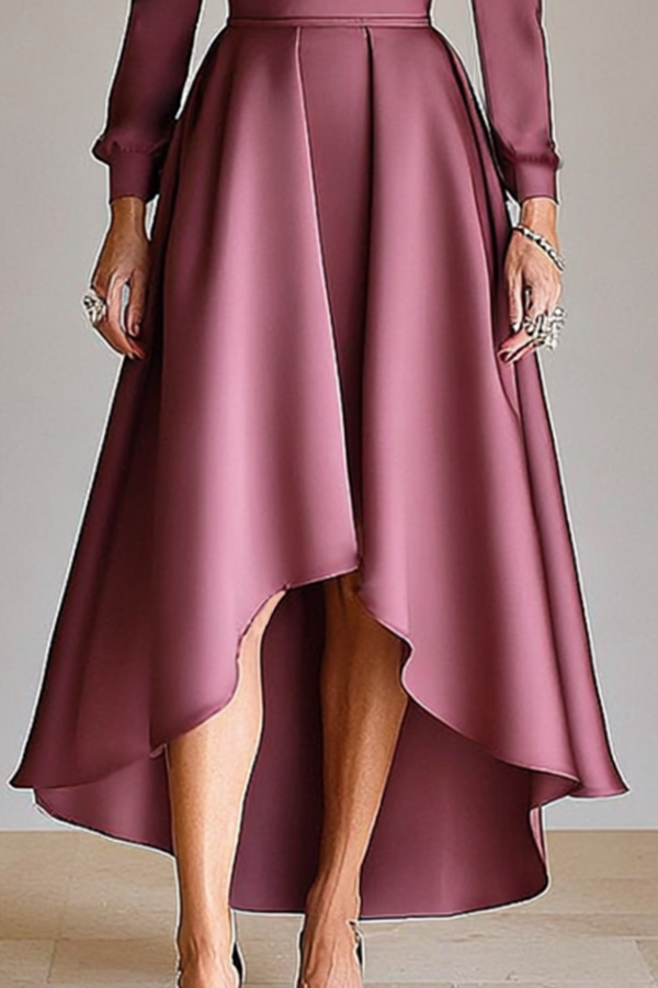 Formal ​Wedding Dress Purple Satin Midi Dress Mother of the Bride