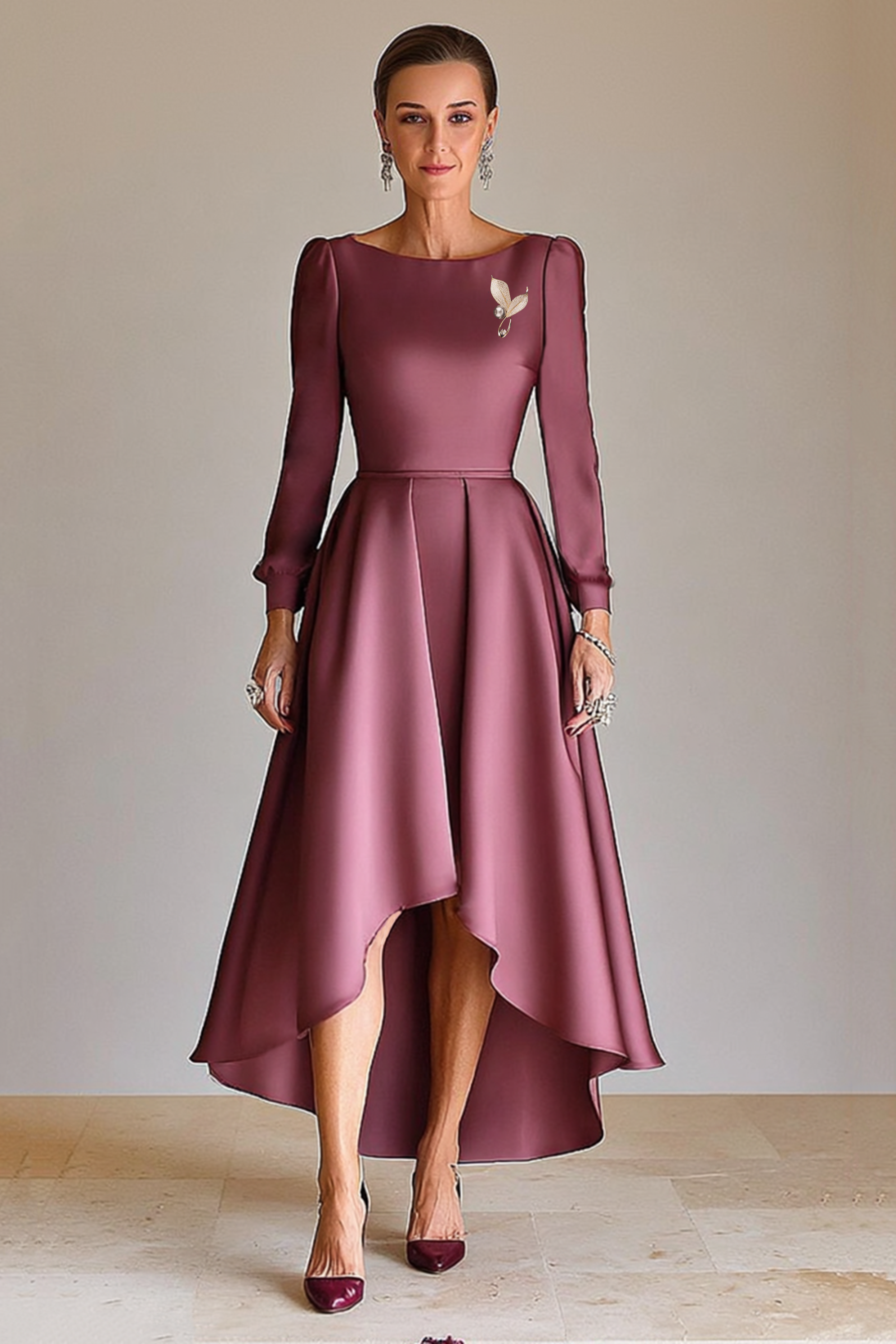 Formal ​Wedding Dress Purple Satin Midi Dress Mother of the Bride