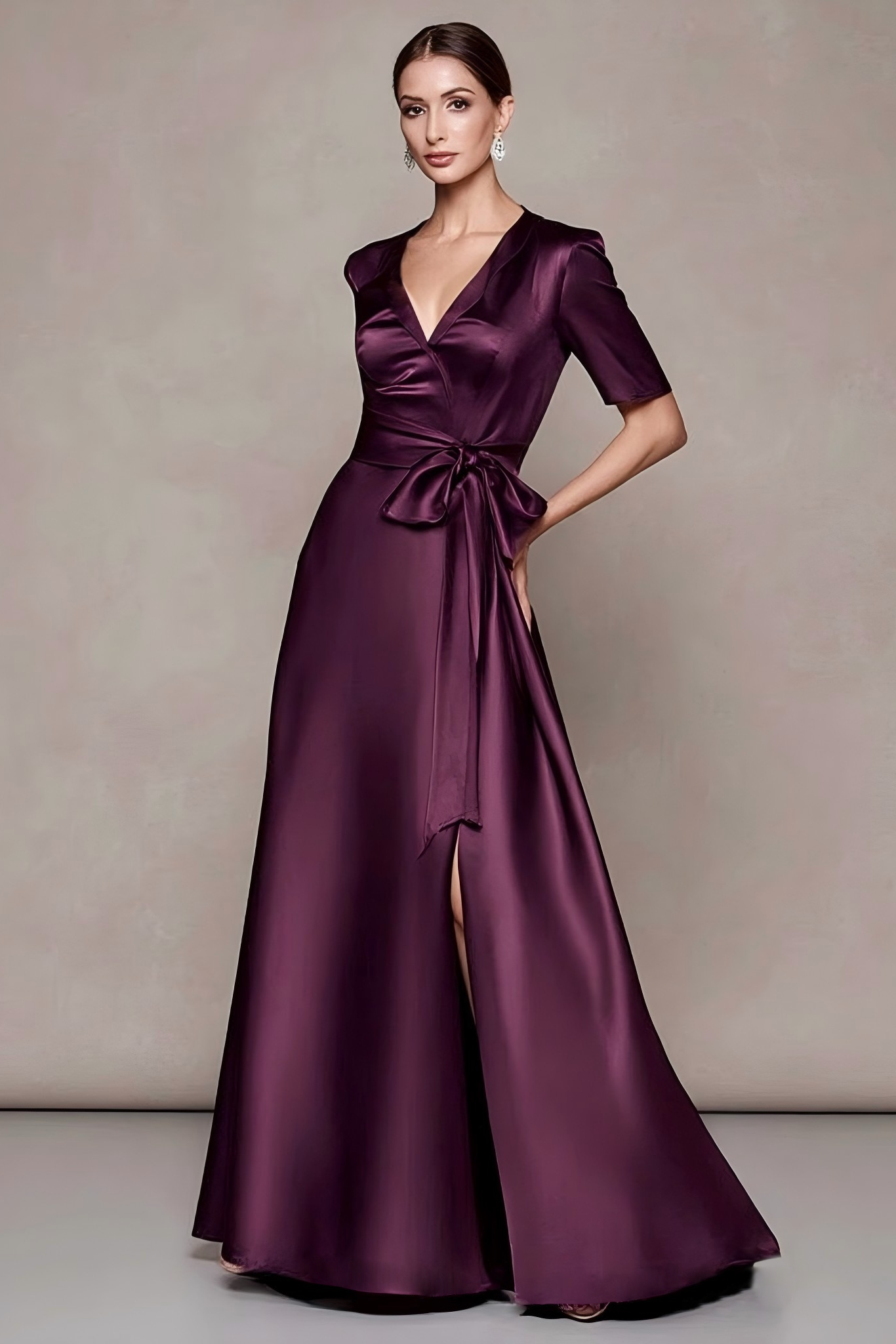 Formal ​Wedding Dress Dark Purple Satin Midi Dress Mother of the Bride