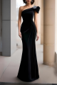 Formal Evening Velvet Dress Black One-Shoulder Maxi Dress