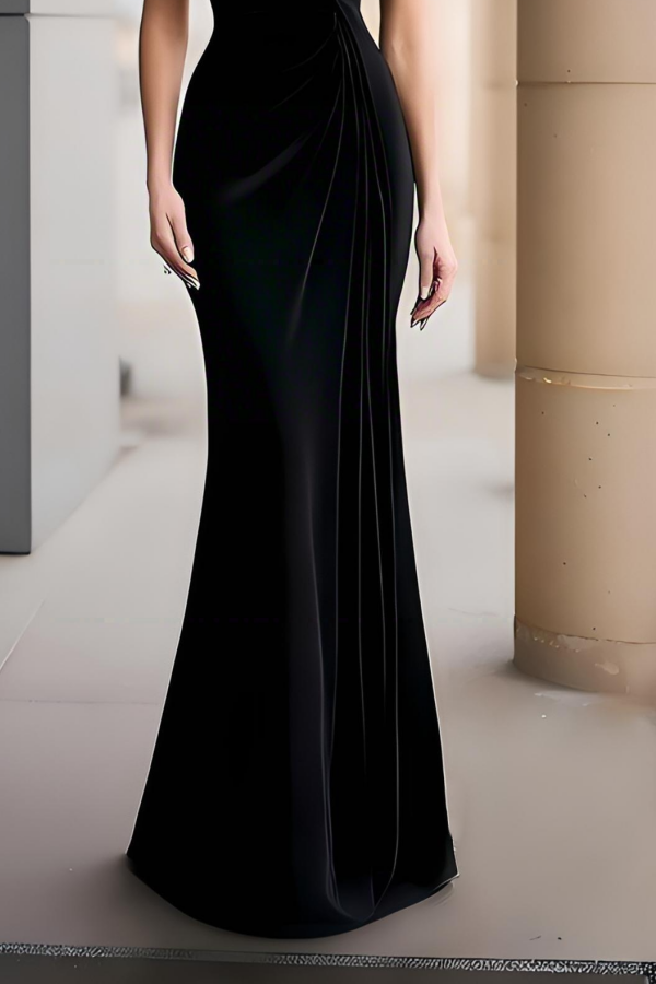 Formal Evening Dress Black One Shoulder Velvet Maxi Dress