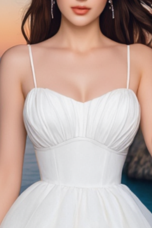 Homecoming Dress​​ White Spaghetti Strap with Train Mini Dress