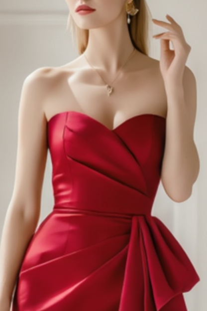 Homecoming Dress​​ Red Strapless with Train Mini Dress