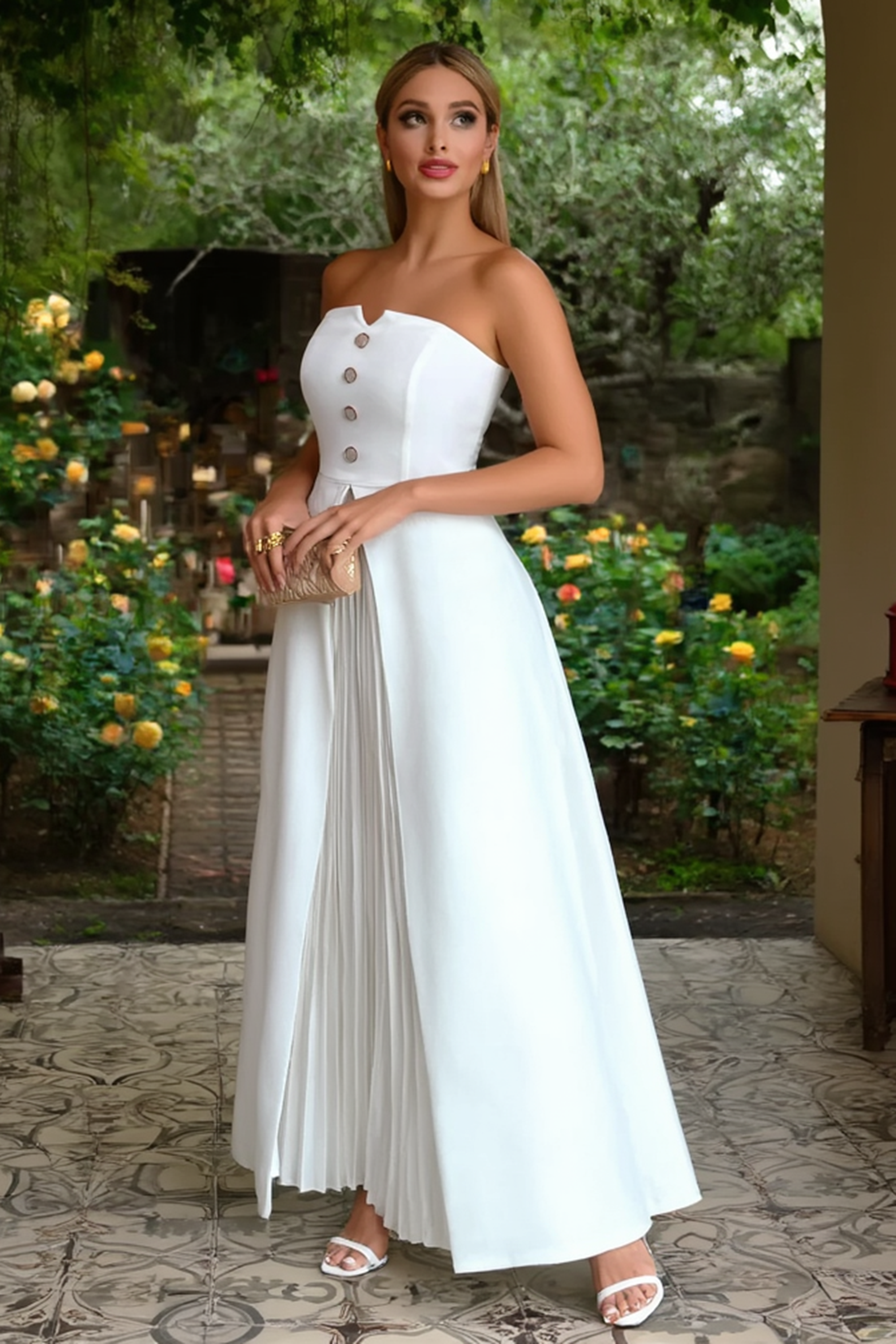 Formal ​Wedding Dress White Strapless Maxi Dress