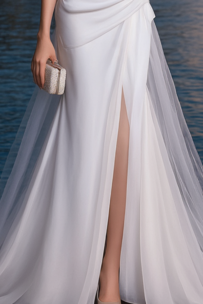 Formal ​Wedding Dress White Strapless Maxi Mesh Dress